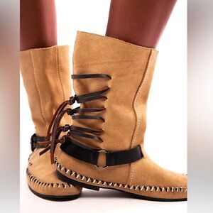 Free People Coronado Suede Mocc Moccasin Boots With Leather Fringe 7 New in Box